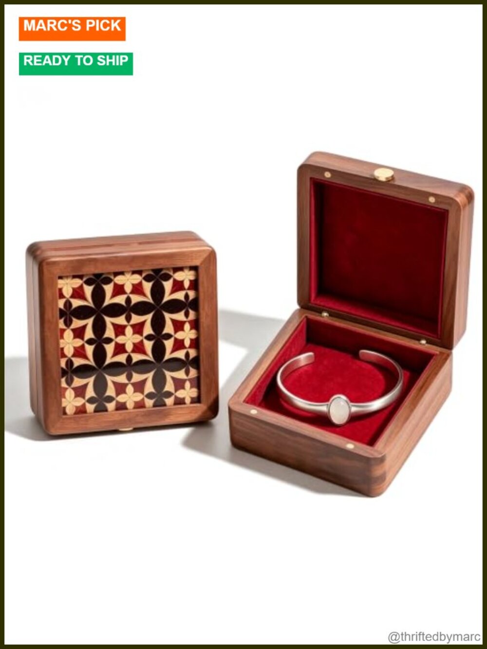 Solid Black Walnut Wooden Jewelry Box with Glass Lid Magnetic Closure